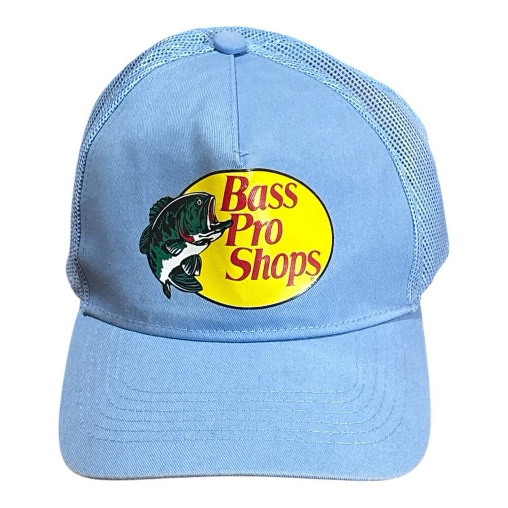 Bass Pro Shops Trucker Hat Cap SnapBack Light Blue Mesh Adjustable Outdoors Mens